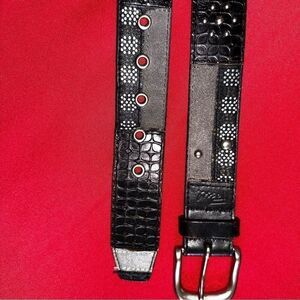 Fossil Black  Boho Patchwork Genuine Leather Belt With Metal Studded Size S